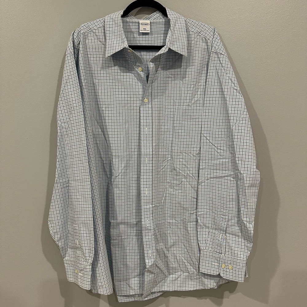 Old Navy men’s dress shirt. 2XL, brown/blue checks